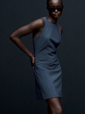 Mango Navy Pinstripe Mini Dress 6